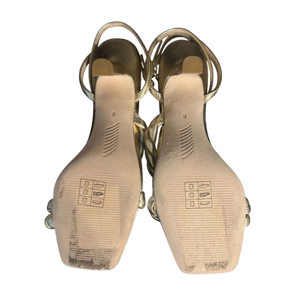 Paige Leslie Soft Gold Ankle Strap Heels Square Toe, Size 6 WORN ONCE - Picture 8 of 10